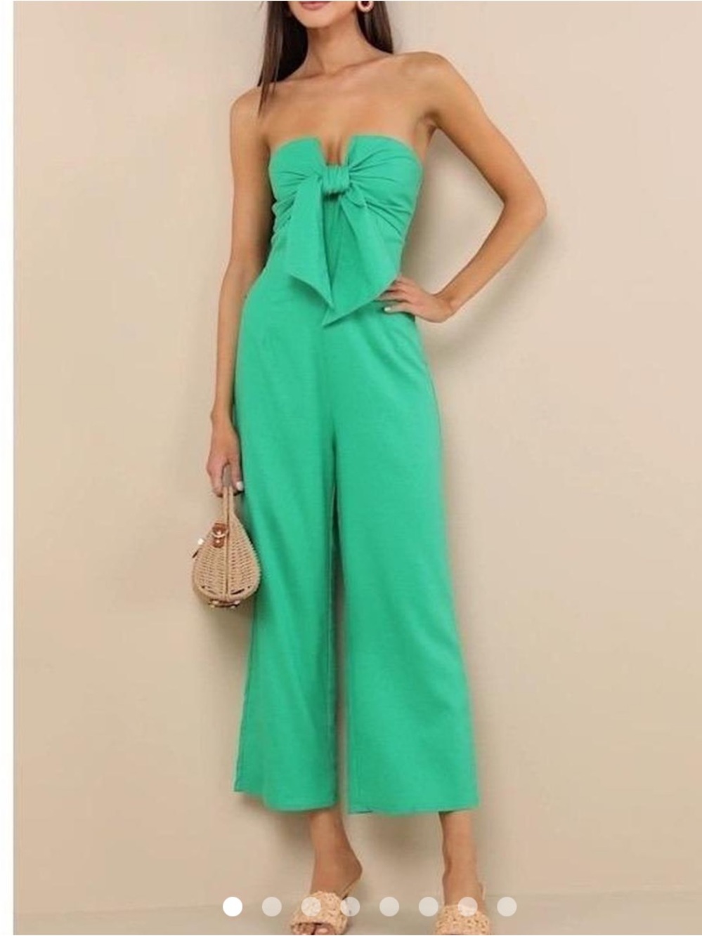Lulu's Emerald Strapless Bow-Front Wide-Leg Jumpsuit